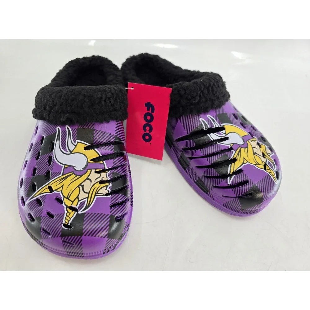 NWT‎ FOCO Men's NFL Minnesota Vikings Sherpa Lined Clogs - Size 9/10